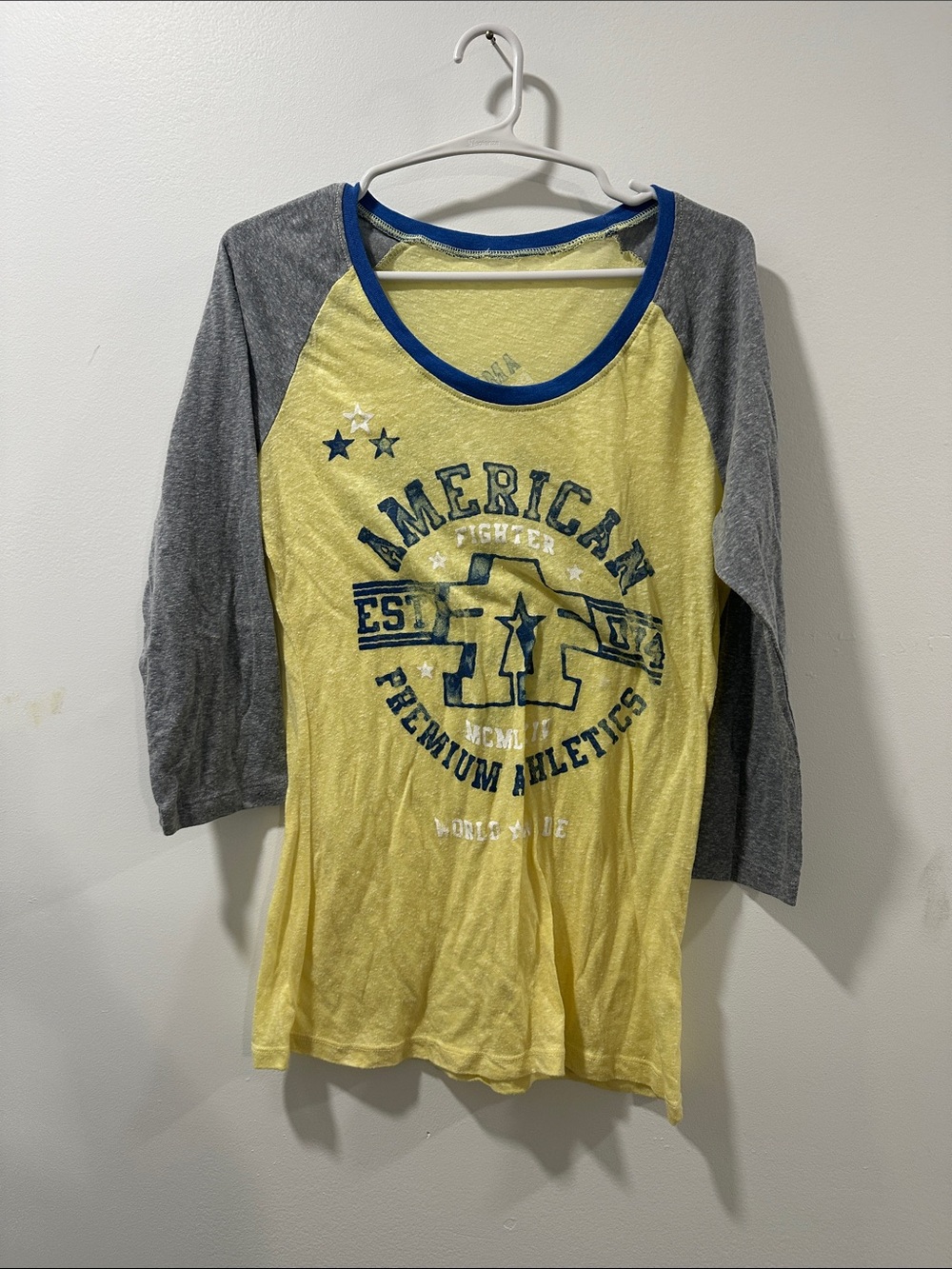 American Fighter Yellow, Gray & Blue Raglan Graphic Long Sleeve Tee